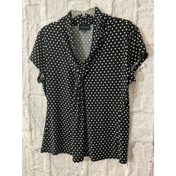 Copied - Premise Black & White Polka Dot Blouse XL - Picture 2 of 5